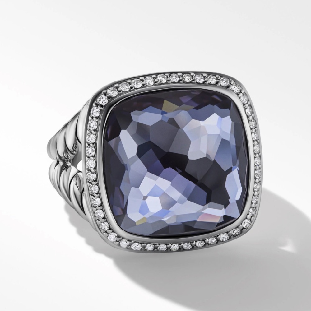 David Yurman Albion Ring in Sterling Silver with Black Orchid and Pavé Diamonds